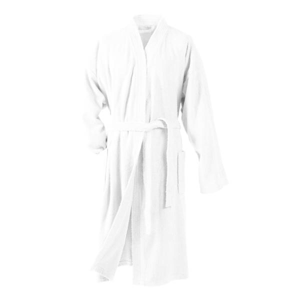 Peignoir de bain en éponge, Col Kimono, Blanc, Taille unique, Adulte, 100% Coton