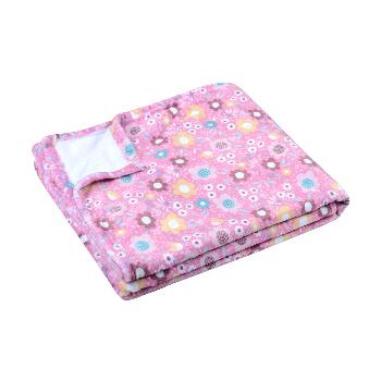 Plaid Lna imprim petites fleurs, Rose, 130x160cm, 100% Polyester