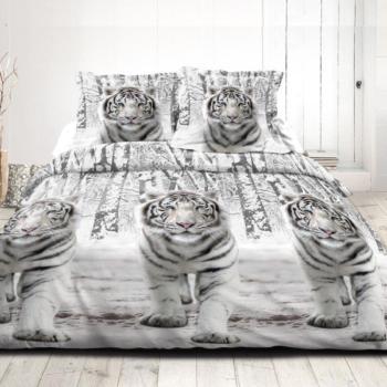 Couette imprimée Tigre Blanc, 240x260cm, 2 personnes, 550gr/m² chaude, Toucher peau de pêche, 100% Microfibre