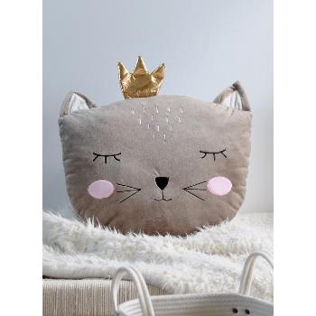 Coussin Enfant Chaton Poupette, Ultra doux, 40x40cm, Taupe, 100% Polyester