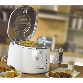 Friteuse électrique, Capacité de 2,5L, Blanche, Paroi Cool Touch, 1600W, Variateur de température