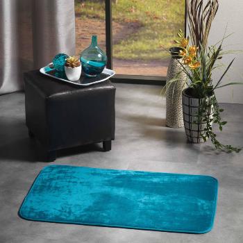 Tapis Flanelle tout doux, aspect velours, Bleu, 50x80cm, 100% Polyester