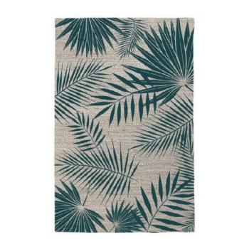 Tapis XL Imprimé Fougères, Gamme Jardin d'hiver, Vert/Ecru, 120x170cm, 100% Coton, Double face imprimée