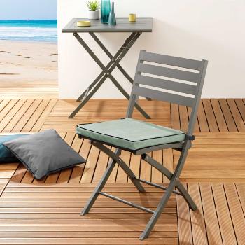 Coussin de chaise imperméable, Ultra résistant, déhoussable, Sauge, 40x40cm, Attache scratch, 100% polyester 