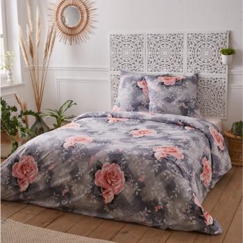 Housse de couette La Petite Marquise, Gris/Rose, Adulte, 220x240cm, 2 personnes, 100% Coton Renforcé, Lavable à 60°C, Zippée