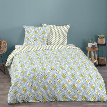 Housse de couette Wax Flower, Jaune/Bleu, 220x240cm, 2 personnes, Réversible, 100% Coton