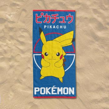 Serviette de plage ou de bain Pokémon Pikachu, Bleu, 70x140cm, 100% Coton Oeko-Tex