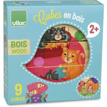 Vilac, 9 cubes en bois, Les animaux, Multicolore, Jouet d'veil en bois, Ds 2 ans