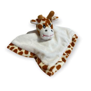 Doudou Mouchoir plat Girafe, Toucher Velours, Marron/Ecru, Finition brode, 23cm