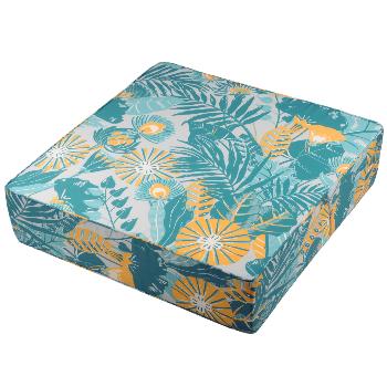 Coussin de sol Outdoor Imprimé Bloom, Jaune/Bleu, 60x60x15cm, 100% Polyester