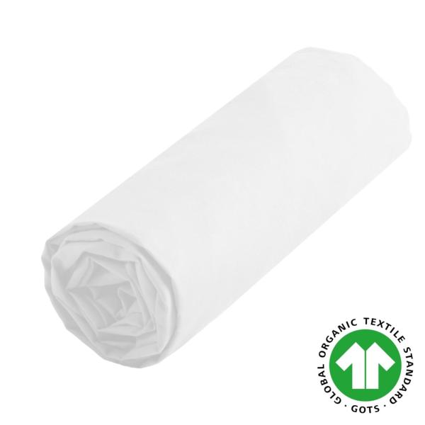 Drap housse uni 140x190cm, Bonnet de 30cm, 2 personnes, Blanc, Coton Bio, Oeko-Tex