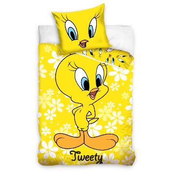 Housse de couette Looney Tunes Titi, Jaune, 100x135cm, Lit bébé, 100% Coton