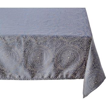 Nappe décorative Kolam, Imprimé Mandala, Toucher relief, 140x240cm, Gris-bleu, 100% Polyester de qualité, Lavable en machine