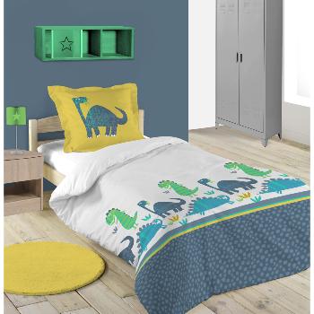 Housse de couette Dinosaurus, Gris/Bleu, Enfant, 140x200cm, 1 personne, 100% Coton