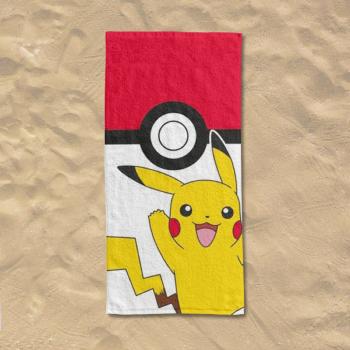 Serviette de plage ou de bain Pokémon Pokéball Pikachu, Rouge, 70x140cm, 100% Coton Oeko-Tex