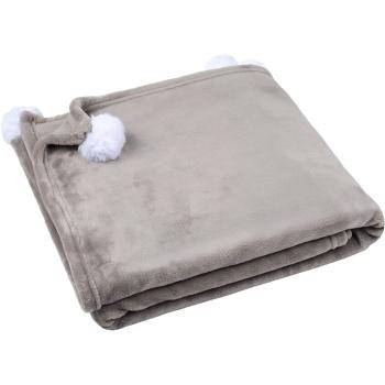 Plaid Mellow, Thème Cocooning, Finition pompons, Marron/Naturel, 130x160cm, 100% Polyester