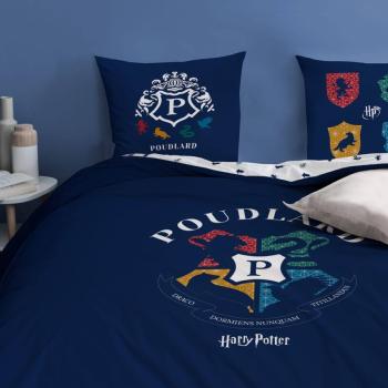 Housse de couette Harry Potter Poudlard, Bleu, 220x240cm, 2 personnes, 100% Coton