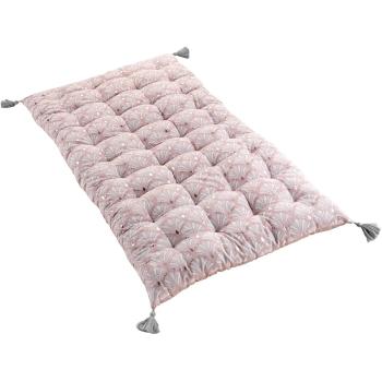 Matelas de sol imprimé Métalisé Artchic Rose/Argent avec pompons, Rose, 60x120cm, 100% Coton