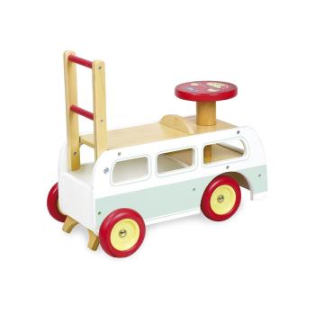 Minibus Porteur et chariot de marche, Vert/Blanc, pour petit garçon, En Bois, 2 en 1