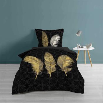 Housse de couette Plumes d'or, Noir, 140x200cm, 1 personne, 100% Coton Oeko-tex