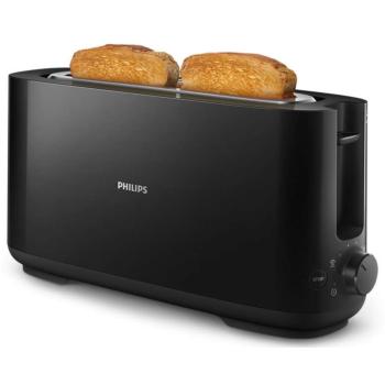 Philips, Grille-pain/Toaster avec fente longue, 8 réglages, Ramasse-miettes amovible, Décongélation/Réchauffage/Surélevage, Noir, 950W, Fonction viennoiserie