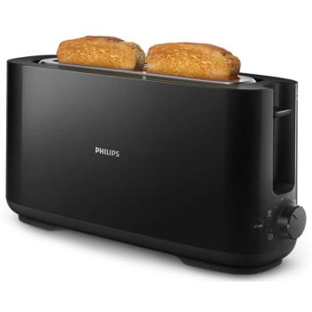 Philips, Grille-pain/Toaster avec fente longue, 8 rglages, Ramasse-miettes amovible, Dconglation/Rchauffage/Surlevage, Noir, 950W, Fonction viennoiserie