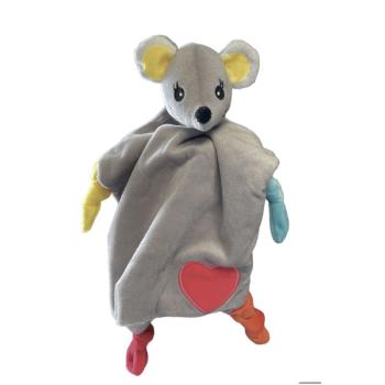 Doudou Mouchoir plat Mimi la Souris, Toucher Velours, Gris, Finition brodée, 28cm