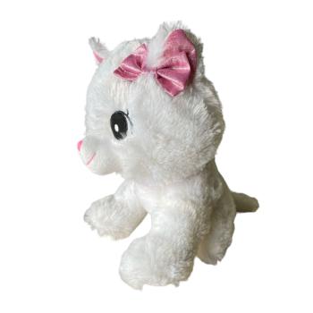 Peluche petit chat, Blanc/Rose, 25cm, Toucher tout doux, 100% polyester