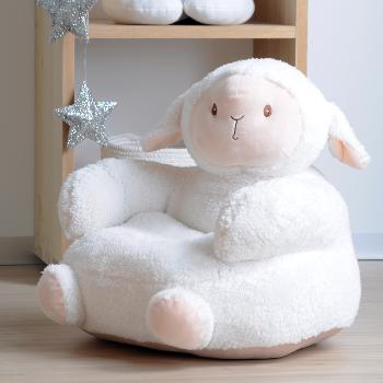 Pouf pour enfant Timon le Mouton, Ecru, 45x45cm, Toucher tout doux