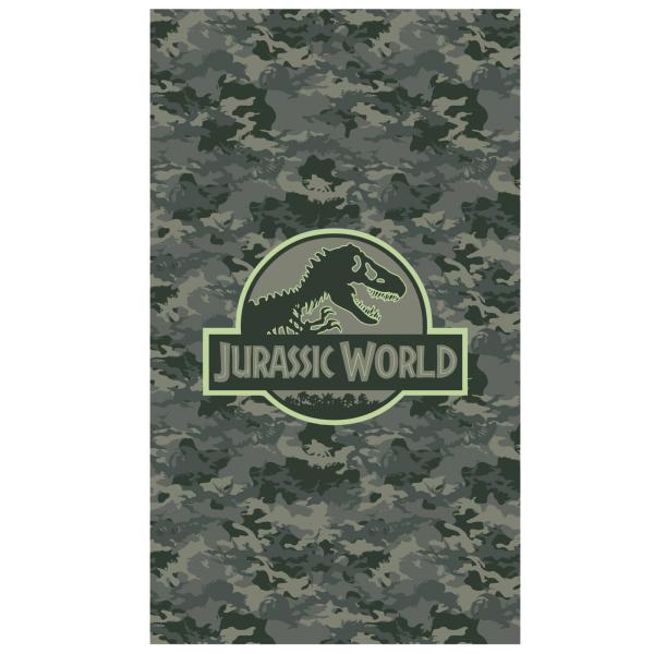 Drap de plage ou de bain Jurassic World Logo, Gris/Kaki, imprimé Camouflage, 70x120cm, 100% Coton