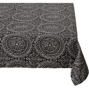 Nappe décorative Kolam, Imprimé Mandala, Toucher relief, 140x240cm, Noir, 100% Polyester de qualité, Lavable en machine