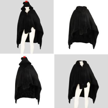 Plaid cape Minnie, Moufles + capuche intégrés, Noir, TU, Adulte femme, 100% Polyester, Toucher tout doux