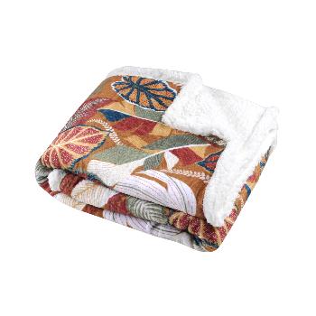 Plaid Iguapo, Motifs fleuris, Effet mouton, Multicolore, 130x160cm, 100% Polyester