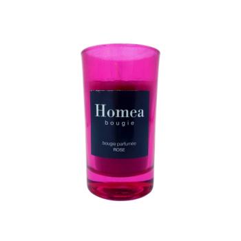 Bougie parfumée rose, 1 mèche, Diamètre 6cm, Pot en verre teinté