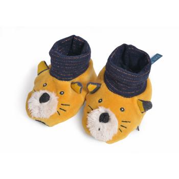 Chaussons bébé, Lulu Les Moustaches, Moutarde, 0 à 6 mois, Coton