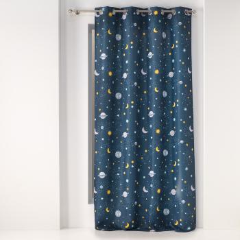 Rideau  oeillets imprim Univers Plantes, Petit astronaute, Bleu, 140x260cm, 100% Polyester