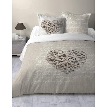 Housse de couette Woodlove, Coeur, Couleur Lin, 240x260cm, 2 personnes, 100% Coton