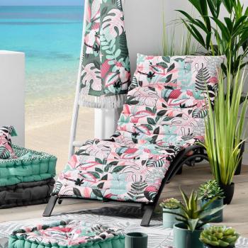 Coussin Matelass pour Bain de soleil, Perroquet Ara, Thme tropical, Rose, 60x180cm, 100% Coton Oeko-Tex