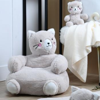 Pouf pour enfant Kitty le Chat, Couleur "Naturel", 45x45cm, Toucher tout doux