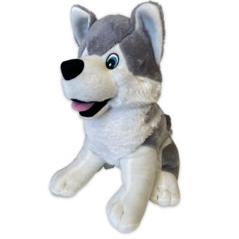 Peluche Chien Husky, Extra doux, Gris/Blanc, Position assise, 40 x 28 x 38 cm (hxLxl), Polyester