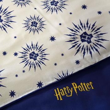Housse de couette Harry Potter Hogwarts, Bleu, 140x200cm, 1 personne, 100% Coton