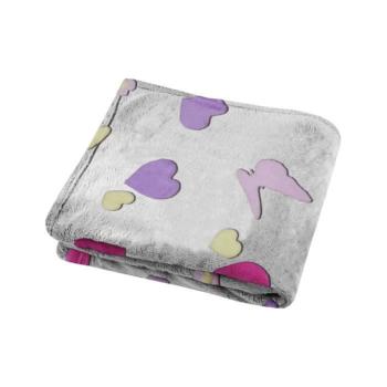 Plaid Elfie Coeur et Papillons, Phosphorescent, Gris/Violet, 130x160cm, 100% Microfibre