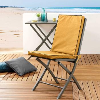 Coussin de fauteuil imperméable, Ultra résistant, déhoussable, Jaune, 90x40cm, Attache scratch, 100% polyester 