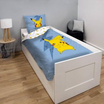 Housse de couette Pokémon Pikachu, Bleu/Jaune, Enfant, 140x200cm, 1 personne, 100% Coton