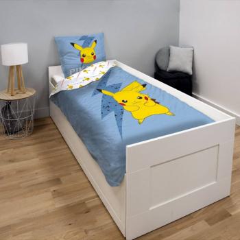 Housse de couette Pokémon Pikachu, Bleu/Jaune, Enfant, 140x200cm, 1 personne, 100% Coton