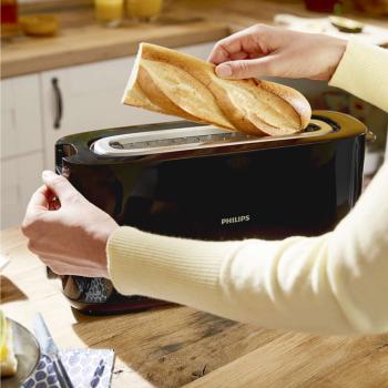 Philips, Grille-pain/Toaster avec fente longue, 8 réglages, Ramasse-miettes amovible, Décongélation/Réchauffage/Surélevage, Noir, 950W, Fonction viennoiserie