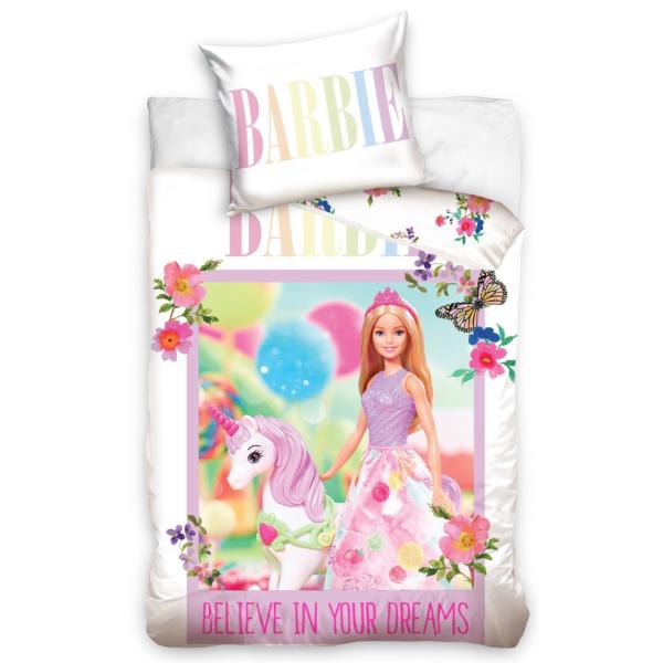 Housse de couette Disney Barbie Dreams, Rose/Blanc, 100x135cm, Lit bébé, 100% Coton