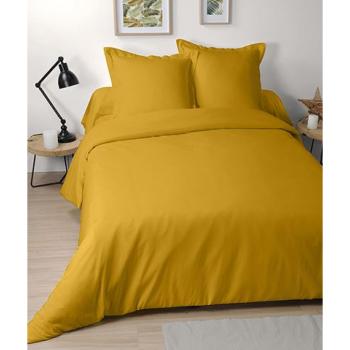 Housse de couette unie 240x220cm, 2 personnes, Jaune Moutarde, 100% Coton 57 fils, Oeko-Tex