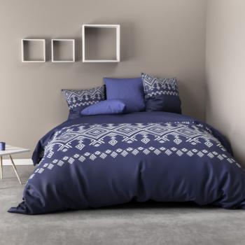 Housse de couette Norda, Style Ethnique, Bleu/Blanc, 220x240cm, 2 personnes, Rversible, 100% Coton