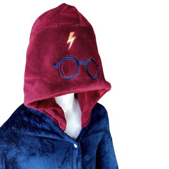 Plaid cape Harry Potter, Moufles + capuche intégrés, Bordeau/Bleu, 70x120cm, 100% Polyester, Toucher tout doux